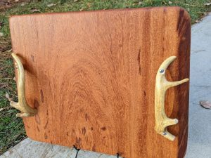 Antler handles wood serving tray