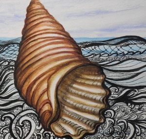 Conch shell on seabed painting