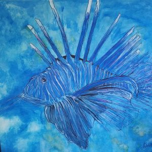 Blue spiney ocean fish painting