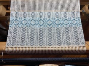 Blue and white Hand Woven Table Runner on Loom