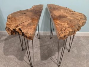 Spalted Maple Live Edge Wall Table Pair on metal legs