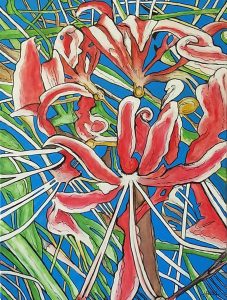 Abstract painting of spider lily