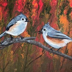 Two small birds on a branch painting